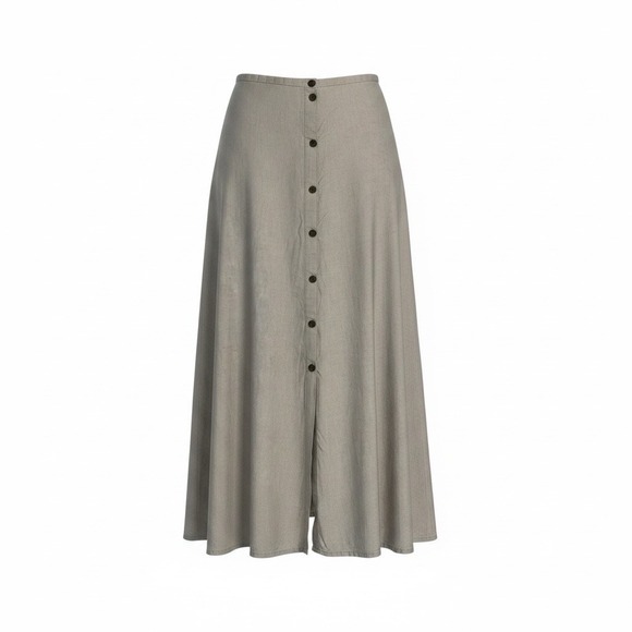 Eddie Bauer Dresses & Skirts - Eddie Bauer 100% Linen Midi Skirt Size 12 Button Front Beige Oatmeal Coastal